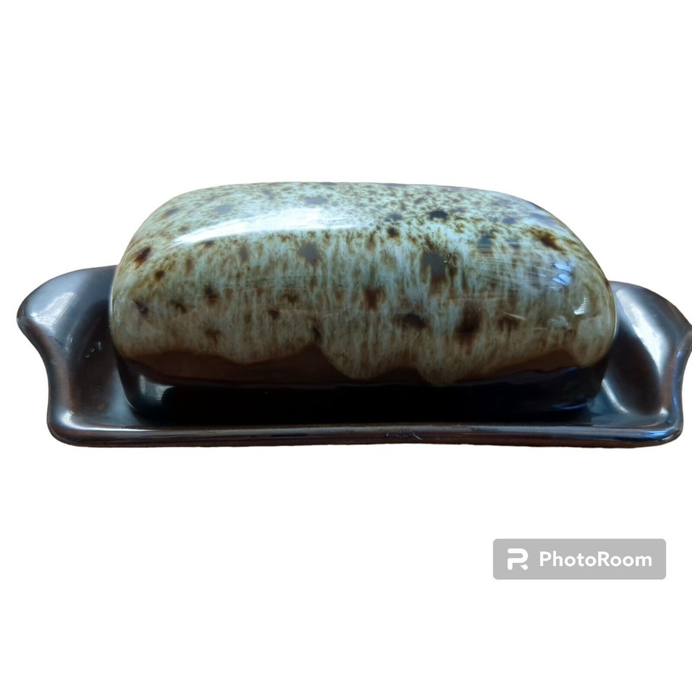 Rawhide Brown Drip Glaze Lava Glaze Covered Butter Dish Harker